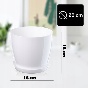 DONICZKA Z PODSTAWKĄ PLASTIKOWA OSŁONKA DONICA 20cm BIAŁA NA KWIATY KADAX