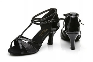 BUTY DO TAŃCA TOWARZYSKIEGO TANECZNE 7cm CZARNE