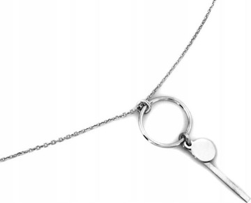 Naszyjnik srebrny 925 geometryczny wzór r45 cm ring z pałeczką krawatka