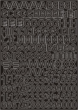 Самоклеящиеся буквы и цифры, черные, 1 см, 250 символов.