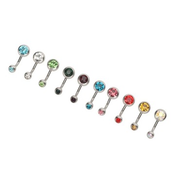10 шт. Кольца для пупка с разноцветными стразами, изогнутая штанга 72