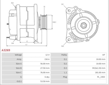 ALTERNÁTOR A3269 BMW 118 120 320 330 335 2.0 3.0 D