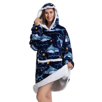 CIEPŁA BLUZA KOC OVERSIZE FUTRZAK 2W1 GRUBA jabł