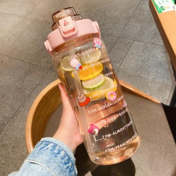 2000ML Outdoor Water Cup With Silicone Straw Time