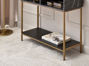 МРАМОРНАЯ КОНСОЛЬ FRIDA 80 СМ С ПОЛКОЙ 2 НЕФА, ЗОЛОТЫЕ НОЖКИ ДЛЯ ХАЛЛЕИ