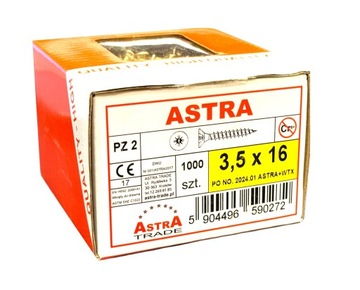 1000 SZTUK ASTRA 3,5x16 WKRĘTY MEBLOWE DO DREWNA OCYNK ŻÓŁTY