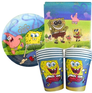 SPONGEBOB Kanciastoporty KUBKI + TALERZYKI + SERWETKI zestaw 40szt urodziny