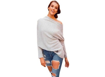 SWETEREK OVERSIZE TUNIKA SWETER WOOL ODKRYTE RAMIĘ