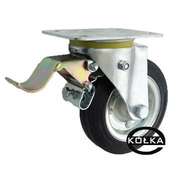 Koło metalowo-gumowe fi.160mm, skrętne, hamulec