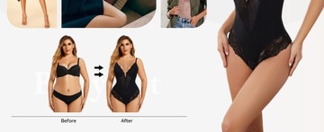 Eleganckie Body Damskie Koronkowe Modelujące Czarne Rozmiar L