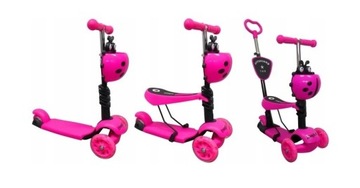 Трёхколесный балансировочный самокат BIEDRONKA 5в1 LED РОЗОВЫЙ