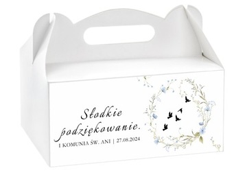 Pudełko na ciasto z naklejką personalizowaną 10 szt. wesele chrzest komunia