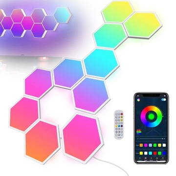 LAMPA ŚCIENNA RGB LED, INTELIGENTNA SZEŚCIOKĄTNA LAMPA ŚCIENNA LED 10 SZT