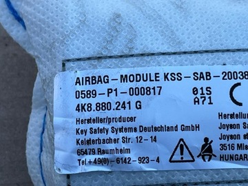 AUDI A6 A7 4K8 C8 ULOŽENÍ AIRBAG SEDADLA LEVÝ 4K8880241G
