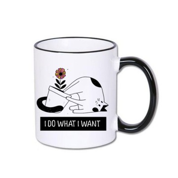 Kubek śmieszny i do what i want robię co chcę kot i kwiaty kocur kotek