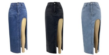 Modna Dżinsowa Spódnica Maxi Z Wysokim Rozcięciem Dla Kobiet