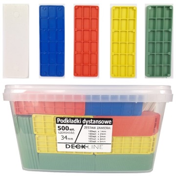 500SZT. PODKŁADKI DYSTANSOWE PLASTIKOWE MIX 1-5MM