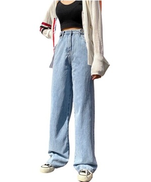 Jeansy casual szerokie wysoki stan spodnie 38 M
