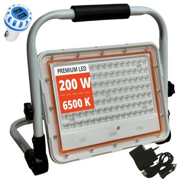 HALOGEN LED PRZENOŚNY roboczy BUDOWLANY KEMPING STOJAK Akumulator 200W
