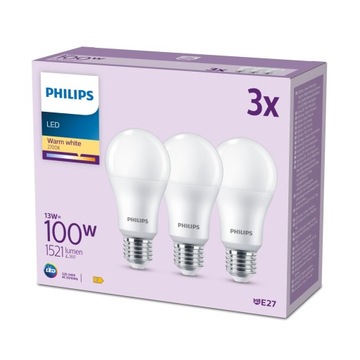 Żarówka LED E27 PHILIPS 100W 13W 1521lm 2700K 3szt