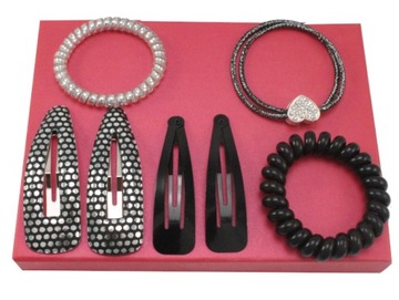 ZESTAW OZDÓB DO WŁOSÓW BLACK SILVER 7 SZTUK