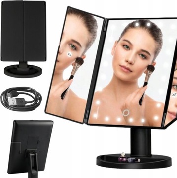 LUSTERKO KOSMETYCZNE PODŚWIETLANE ROZKŁADANE LED USB REGULOWANE zoom 2X 3X