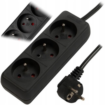 MOCNA LISTWA ZASILAJĄCA PRZEDŁUŻACZ 3 GNIAZDA 1,5M