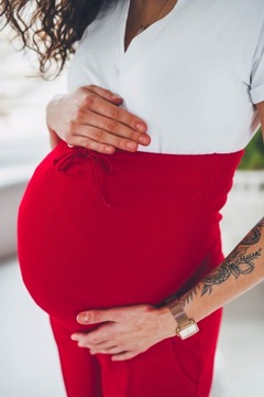 Брюки для беременных из хлопка, спортивные костюмы красные, складка L