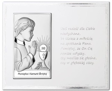 Srebrny Obrazek Komunia Życzenia Chłopiec Grawer