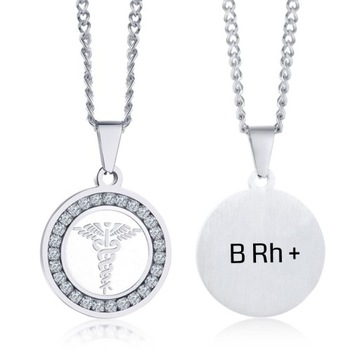 Колье с ТИПОЙ КРОВИ, Медицинский кулон, сталь 316L, фианиты