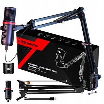 MOZOS MKIT-GX USB Mikrofon do komputera zestaw ramię statyw popfiltr