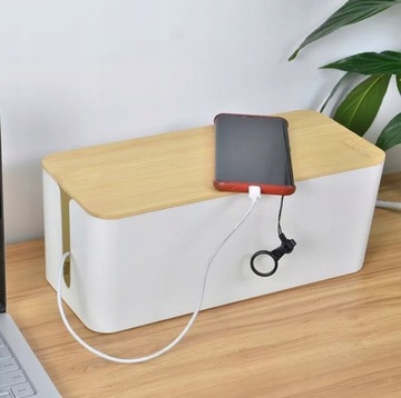 ORGANIZER POJEMNIK DUŻY 32 CM BOX NA KABLE LISTWY PRZYKRYWKA DREWNIANA