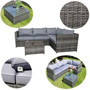 ZESTAW techno rattan ROMA meble ogrodowe SZARA