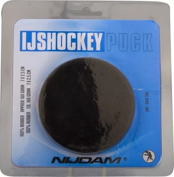 Шайба NIJDAM черная хоккейная резиновая, 160г, 75x25мм