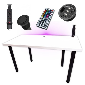 BIURKO GAMINGOWE BIAŁE HUB USB GNIAZDO PRODUCENT