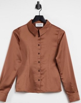 BRĄZOWA SATYNOWA KOSZULA DAMSKA GŁADKA 40 L 1VAF