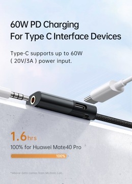 Аудиоадаптер USB-C — AUX Mini Jack 3,5 мм ЦАП + USB-C PD 60 Вт