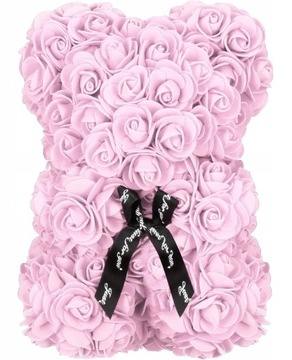 МИШКА РОЗ 30 СМ РОЗА МИШКА ИЗ ЛЕПЕСТКОВ РОЗ БАНТ МИШКА РОЗ