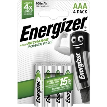 4x Akumulatorki ENERGIZER Power Plus AAA R03 HR03 NH12 1,2V 700mAh