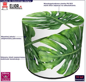 КРУГЛЫЙ ПУФЛ ДЛЯ ГОСТИНОЙ С РАСТИТЕЛЬНЫМ МОТИВОМ, ЗЕЛЕНЫЙ