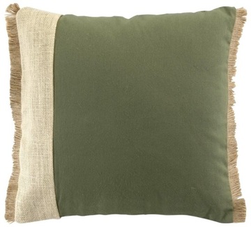 Zielona poduszka boho z pomponami do salonu 40x40