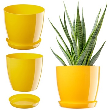 DONICZKA DONICA Z PODSTAWKĄ NA KWIATY OSŁONKA OKRĄGŁA 16 cm PLASTIK ŻÓŁTA