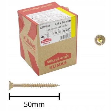 WKRĘTY CIESIELSKIE DO DREWNA KMWHT TORX ŁEB STOŻKOWY 4,5x50 TORX 250szt