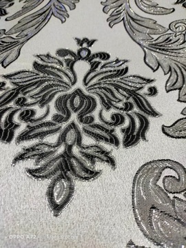 TKANINA ZASŁONA DWUSTRONNA SZARY SREBRNY ORNAMENT