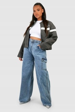 Boohoo xdr stan jeans kieszenie wysoki bojówki spodnie szerokie 50 NG2