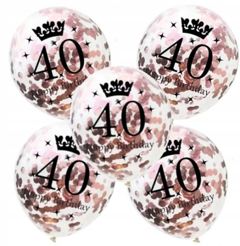 Balony Krystaliczne na 40 Rose Gold Konfetti 5 szt