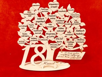 Пожелание на 18 лет гравюра на дереве на ламинате