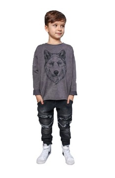 Szary t-shirt long z wilkiem Mash MNIE 116/122