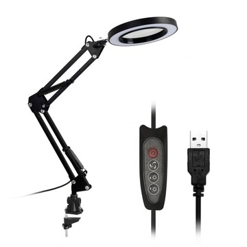 Lampka Biurkowa Kreślarska LED 5X Lupa USB