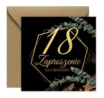Zaproszenie na 18 urodziny ELEGANCKIE GOLD Koperta